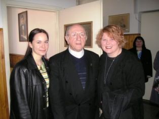 Barbara H. - Slovak friend and translator; Don Zeman - Catholic Priest; Wallyce T.  after the Holy Mass celebrating his 75th birthday