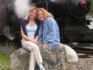 My Slovak Sestra, Daniela, and me in front of the train at Cierny Balog