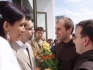 A wedding tradition in Slovakia....These two Franciscan monks, friends of the newlyweds, are presenting them couple with a fresh flower arrangement. After the formal church ceremony, but prior to the long family meal at a nearby restaurant, and before friends reappear at the celebration to toast the couple, lift them high in the air on chairs and dance the night away.....almost every person or family goes through a receiving line and presents the bride and groom with a blooming flower arrangement. My friend admitted they received more flowers than there was room in their apartment to hold.